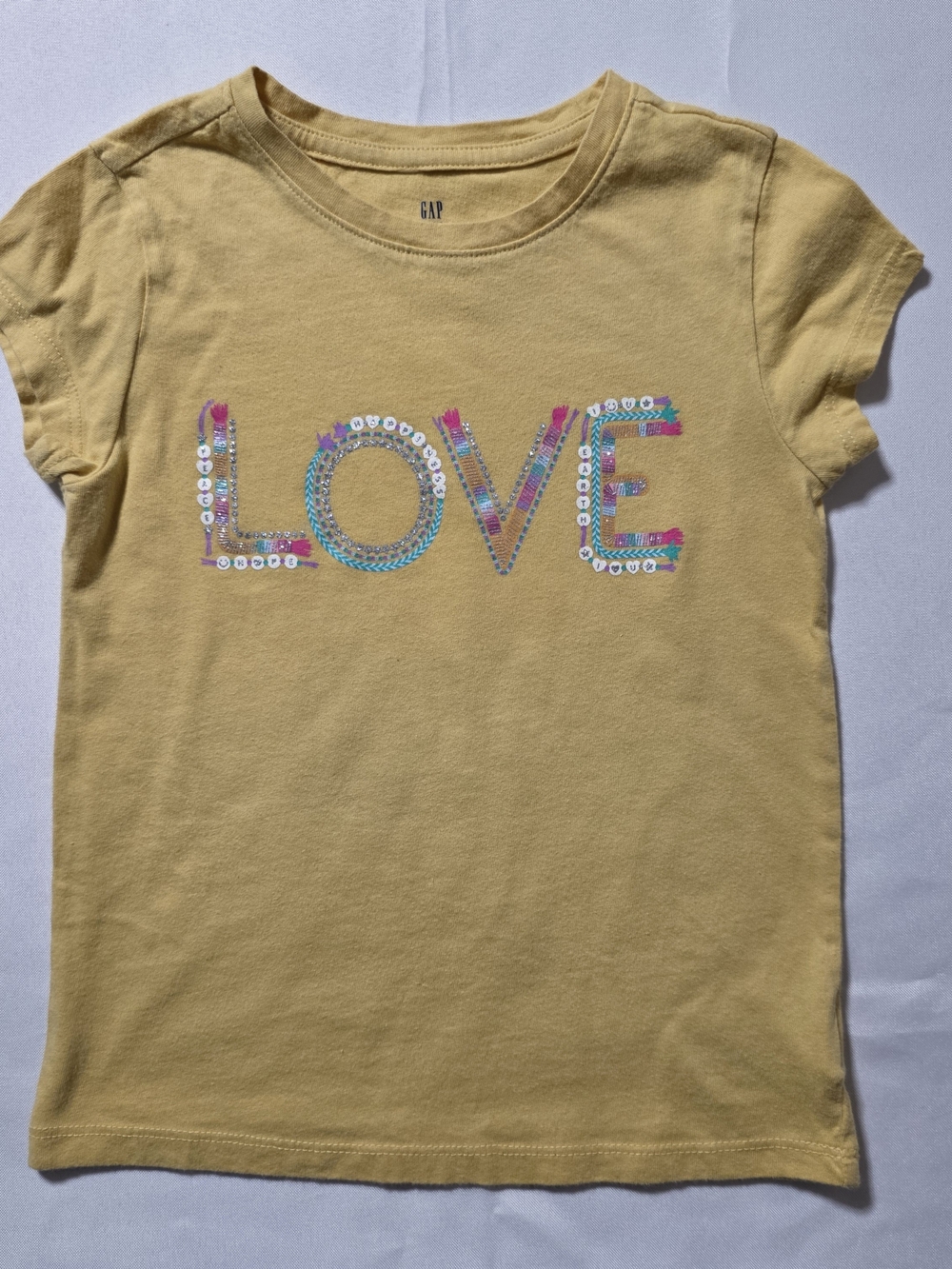 GAP Girls Yellow Sequin LOVE Short Sleeve Tee